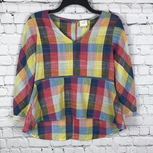 Anthro En Elle Patchwork Plaid Shirt
